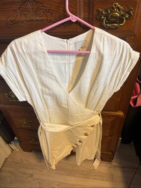 Greylin Cream Wrap Romper with Side Buttons